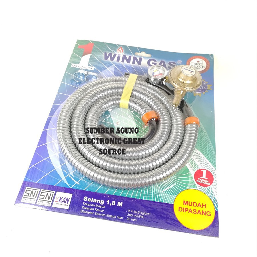 Winn Gas Regulator Selang Paket Meter W88 SNI KAN 1.8M Aman Mudah Dipa