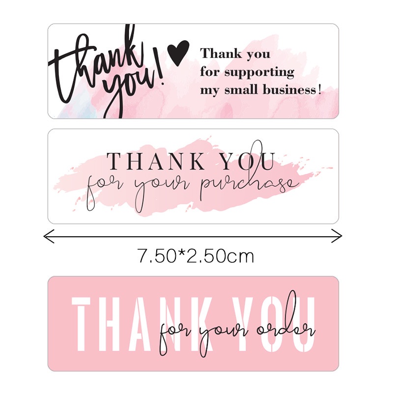 

50pcs Rectangular PINK Thank You Sticker Stiker Terima Kasih untuk Online Shop Packing Label Sticker Packaging Seal Segel