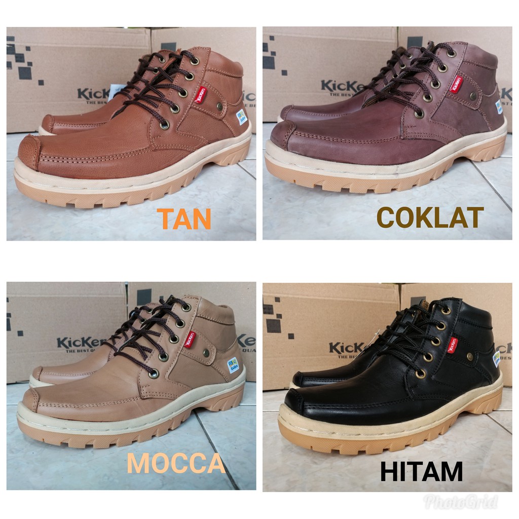 sepatu kickers boots pria bahan kulit sapi