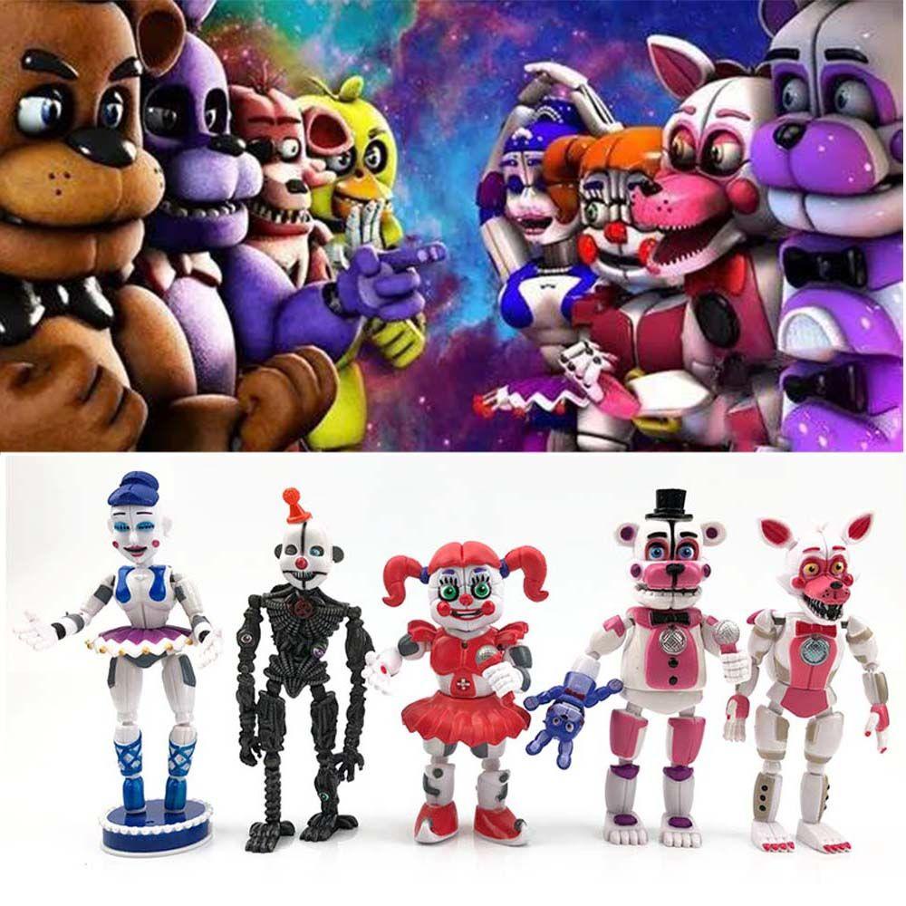 Lanfy Lima Malam Di Hadiah Mainan Freddy FNAF Nightmare 5pcs/set Dekorasi Mobil Chica Bonnie Anime Peripheral Rabbit Model Koleksi