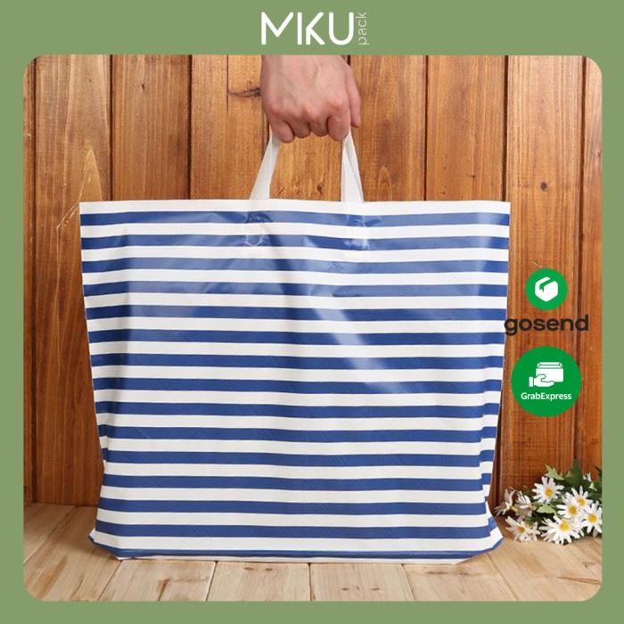 

✨ BISA COD ✨ 32x25 cm Plastik Belanja Shopping Bag Plastic PE Blue Stripes