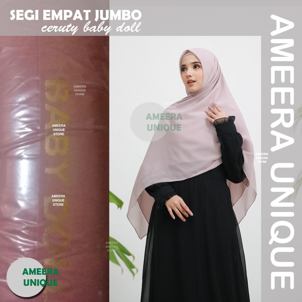 Jilbab Segi Empat Jumbo Syari Ceruty Baby Doll Premium Original 140x140