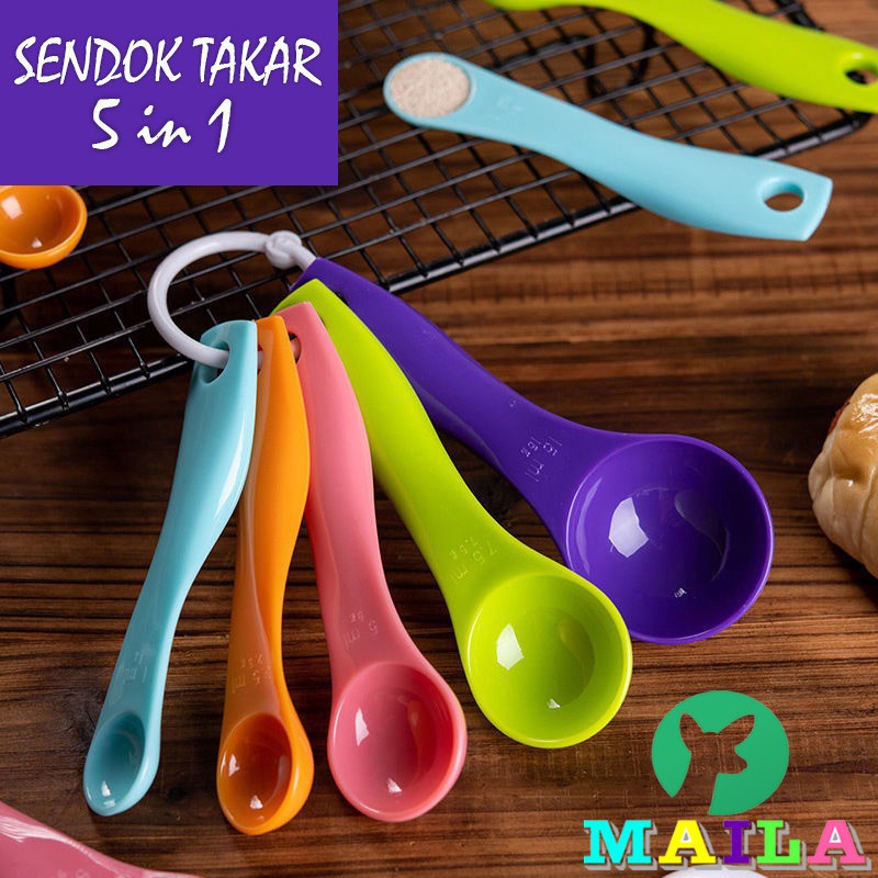 Sendok Set Takar Takaran Plastik Warna Serbaguna Bumbu Dapur 5 Pcs in1 Measuring Gram Spoon Baking