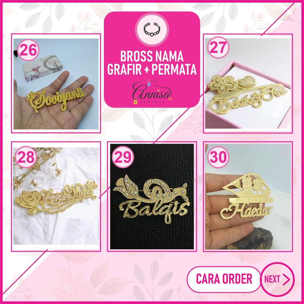 Bross Nama Gold Grafir+FullPermata Uk.Standar 2cm KODE(B1-1)