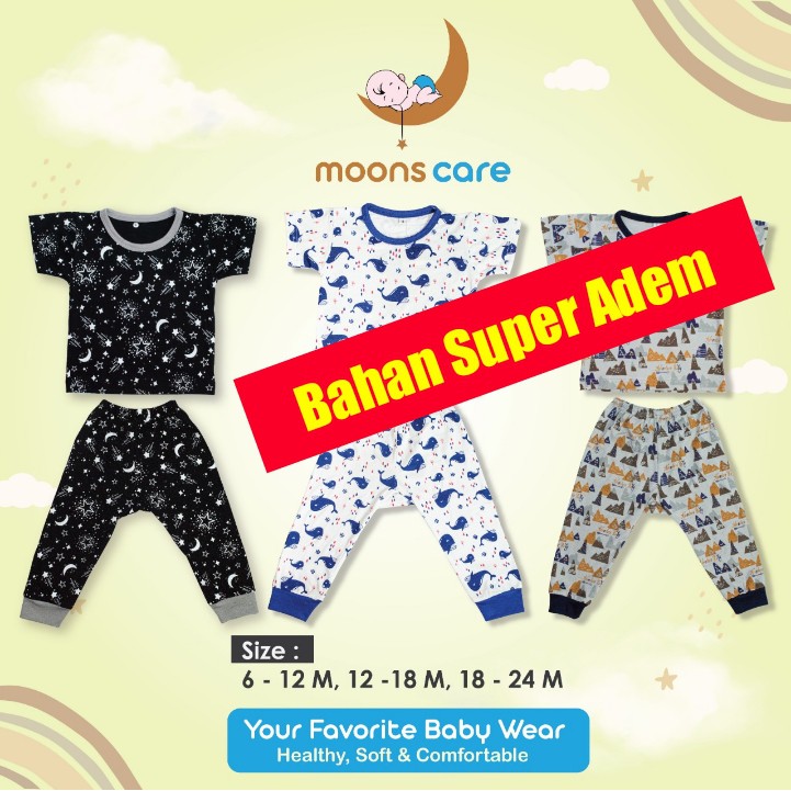 SML Moons oblong campur , Stelan Piyama anak Pendek Baju anak, Baju bayi S,M,L