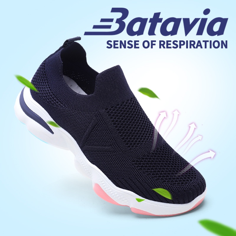 Batavia Sepatu olahraga pelangi impor premium perempuan terbaru rajut adem antislip antiaus sepatu kanvas lari anak perempuan A111