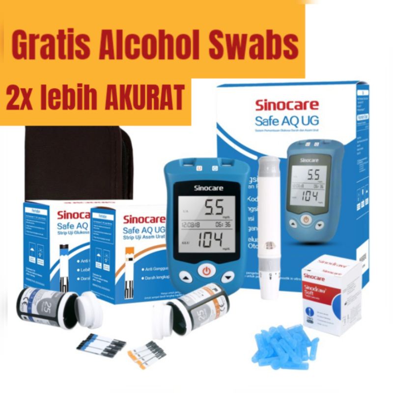 alat cek gula darah dan asam urat lengkap hemat Sinocare Safe AQ UG tipe lain Sinocare Safe-Accu Sinocare Safe-Accu 2 Sinocare AQ Smart alat cek gula darah/glucometer/glukosa meter/alat ukur gula darah/alat uji diabetes/alat pengukur gula darah nesco