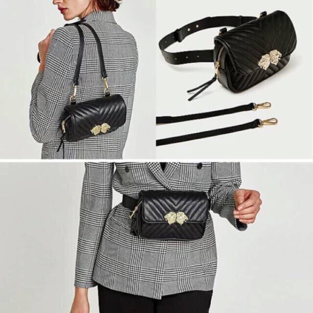 Zara Belt Bag Tas Pinggang Selempang 2in1 Multifungsi 2 tali panjang Crossbody Mini Bag