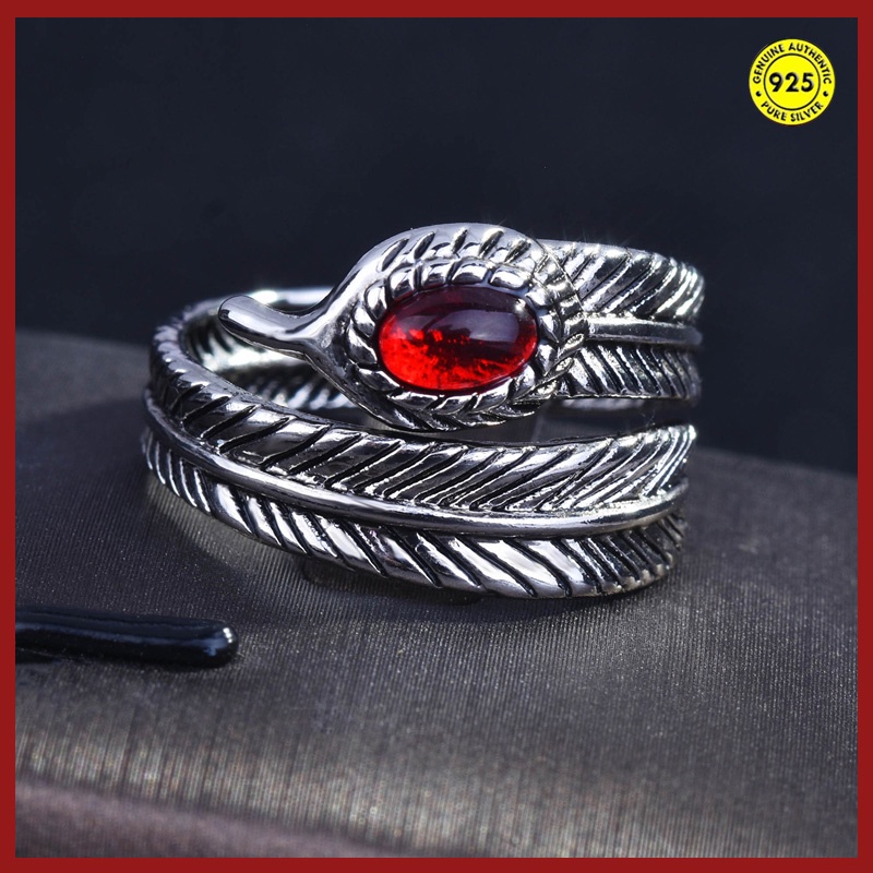 Cincin Sterling Silver 925 Model Terbuka Adjustable Dengan Berlian Merah Untuk Wanita