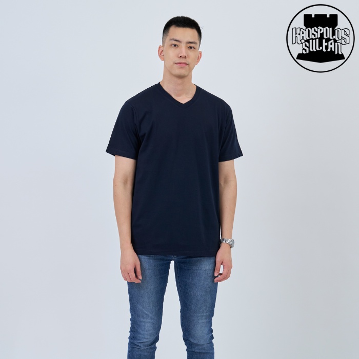 KAOS POLOS VNECK COTTON COMBED 30S KERAH VNECK LENGAN PENDEK NAVY TUA