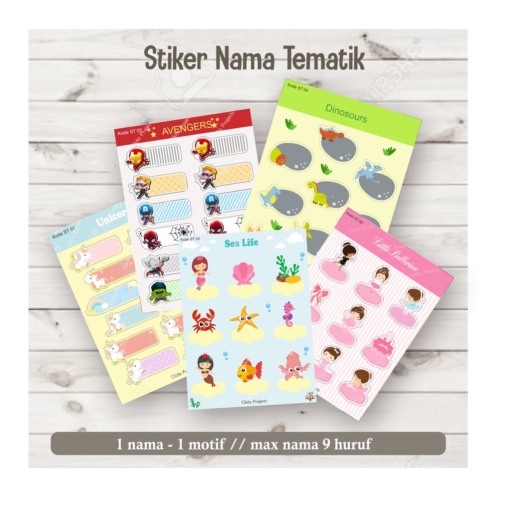 

Label Nama Waterproof Tematik Nama Custom Lucu Unicorn Avengers Balet Dinosaurus Mermaid Sea