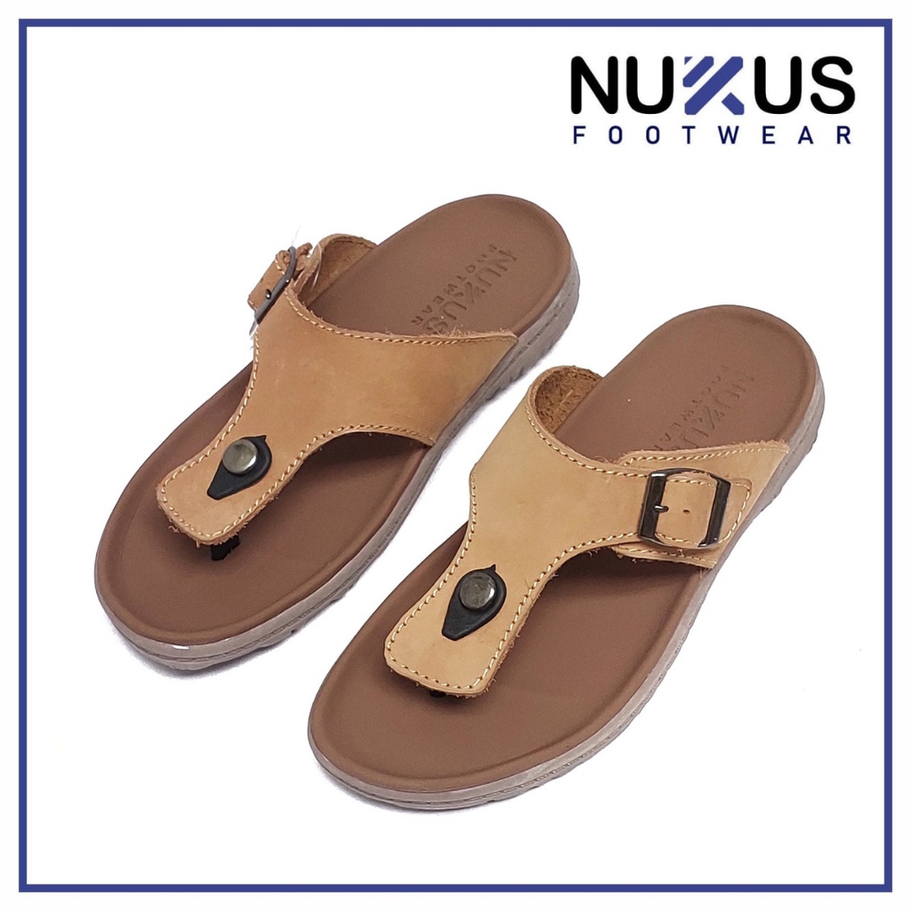 Nukus footwear Sendal Jepit  Pria Kulit Sapi Cokelat - JPN 02