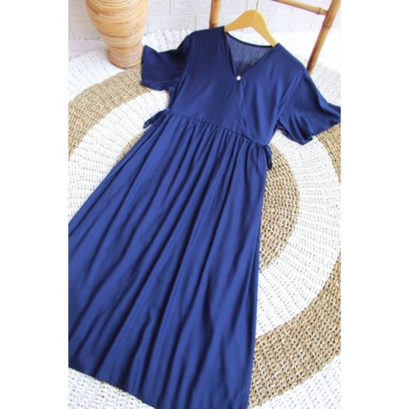 DASTER KIMONO PANJANG POLOS BUSUI DASTER KIMONO JUMBO SEMATA KAKI HOMEDRESS KEKINIAN DASTER VIRAL DASTER JUMBO LD 120-NAVY LENGAN TROMPET