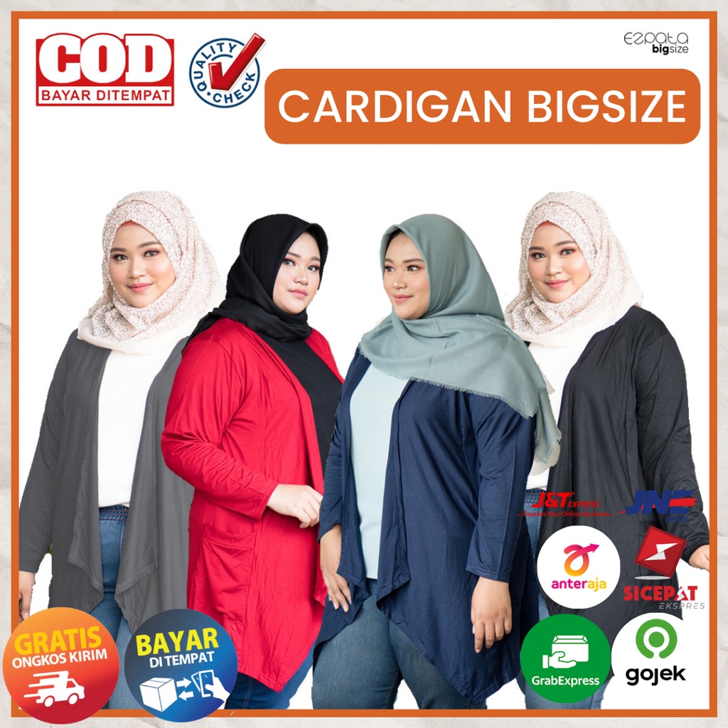 Ezpata Cardigan Cardi Outer Wanita Big Size Lengan Panjang Polos Jumbo Kaos Rayon