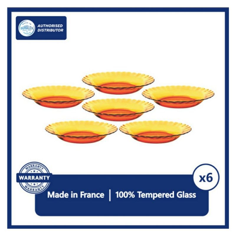 DURALEX Piring Paris Amber Soup Plate 23 cm | Piring Makan | Tahan Panas | Original | Isi: 6 pcs