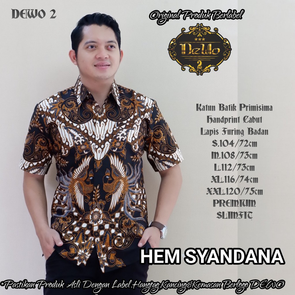 SYANDANA Kemeja Batik Pria Lengan Pendek Katun Halus FULL FURING Batik Dewo