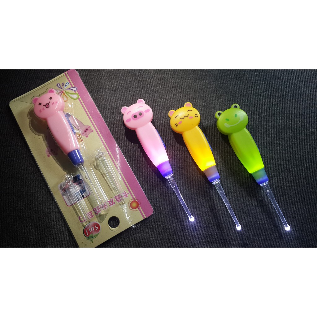 EARPICK WITH LED FLASHLIGHT - KOREK KUPING MOTIF ANIMAL GN LAMPU LED