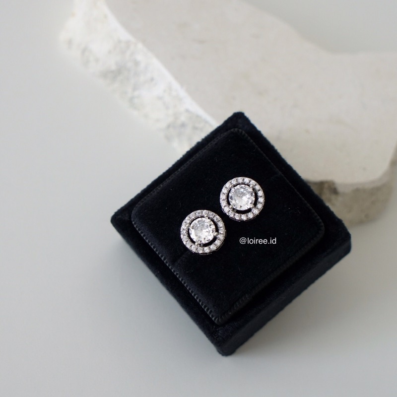 ALANA | Wedding Colection - Zirconia Round Cut Halo Bridal Stud Earrings - Anting Wanita