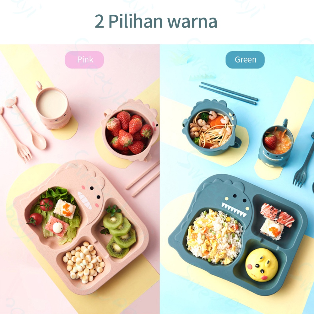 Sweetybayi Piring makan anak Alat Makan anak dino Set tempat makan anak BPA Free