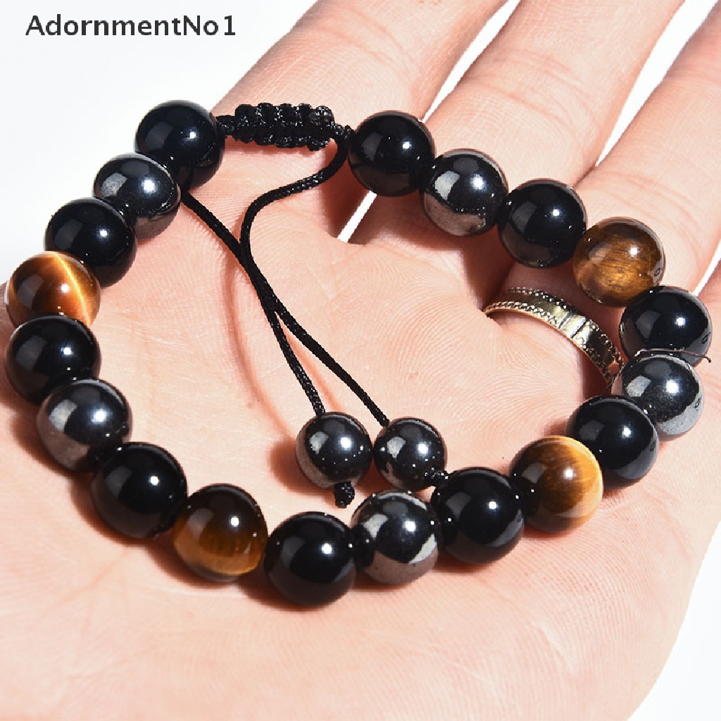 (AdornmentNo1) Gelang Tangan Manik-Manik Batu Obsidian Tiger Eye Natural 8mm / 10mm Untuk Pria / Wanita