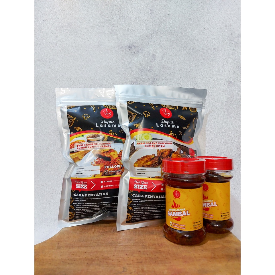 

Paket 4B ( Bebek Gr.Madura B.Kuning+B.Hitam +Sambal Cumi+Sambal Paru )