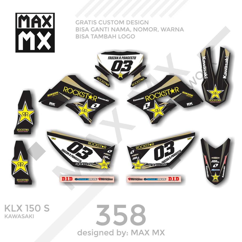 MX-01358 decal klx 150 hitam gold rockstar