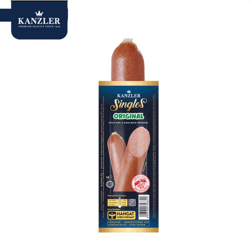 BEEF SAUSAGE SINGLES KANZLER 65GR SOSIS SAPI SINGLE COLLAGEN SKIN HALAL