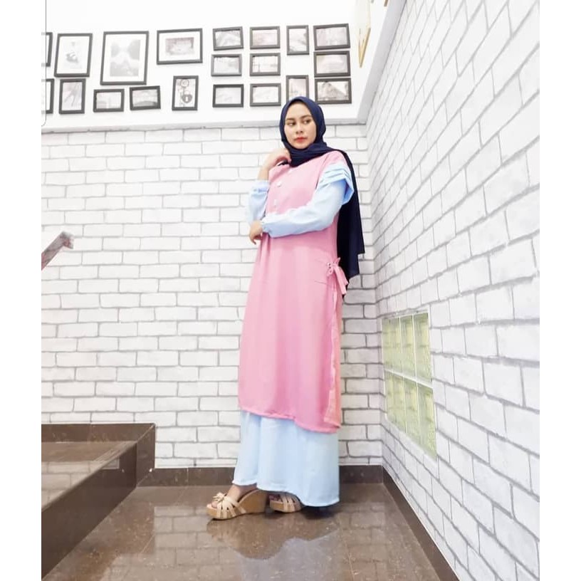 TERMURAH SALE/PROMO/ZAHINA DRESS 2IN1 DUSTY AQ002/Jual Dress Muslim Murah/Gamis