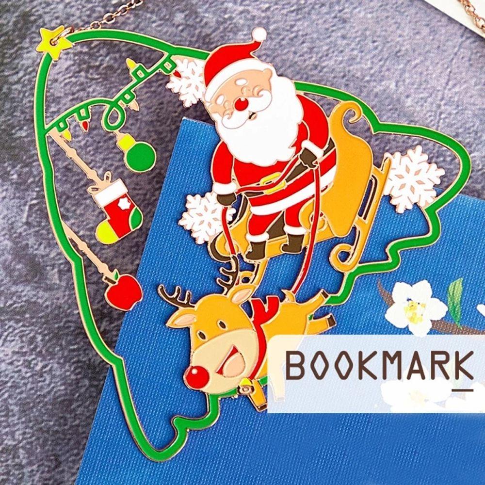 [Elegan] Bookmark Natal Wanita Hidup Hadiah Keluarga Membaca Buku Santa Claus Logam Rumbai Liontin