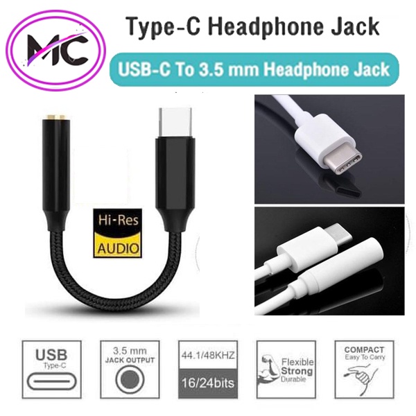 Converter Konektor Connector Type C USB To Jack 3,5mm Audio Hp Handphone Ke Headset Earphone Handsfree Adapter