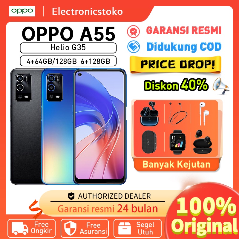 OPPO A55 RAM 4 GB ROM 64GB Layar Punch Hole 6.51 inch 5000mAh Baterai Tahan Lama Pengisian Cepat 18W
