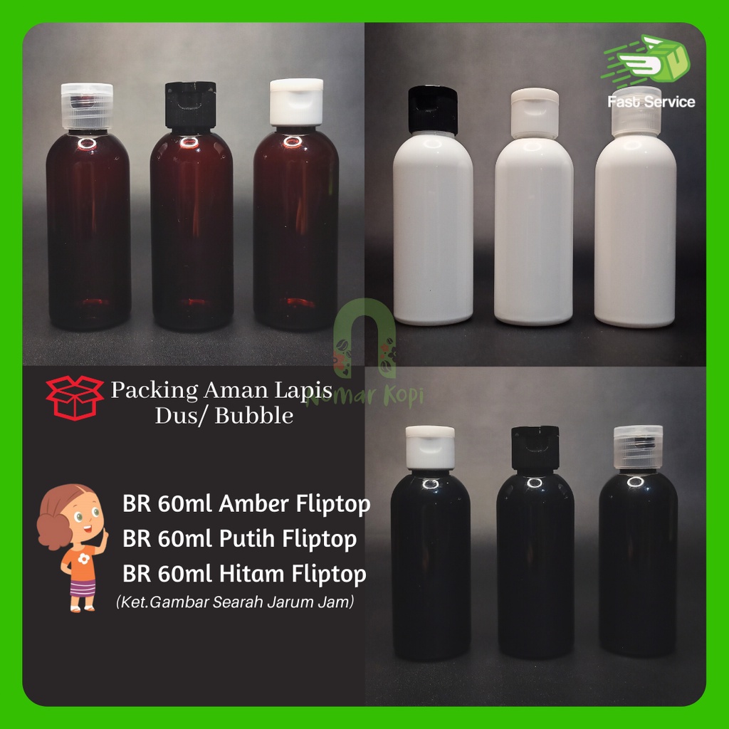 Botol Fliptop 60ml BR Hitam Tebal Hand Sanitizer Disinfektan Cleaner Parfum