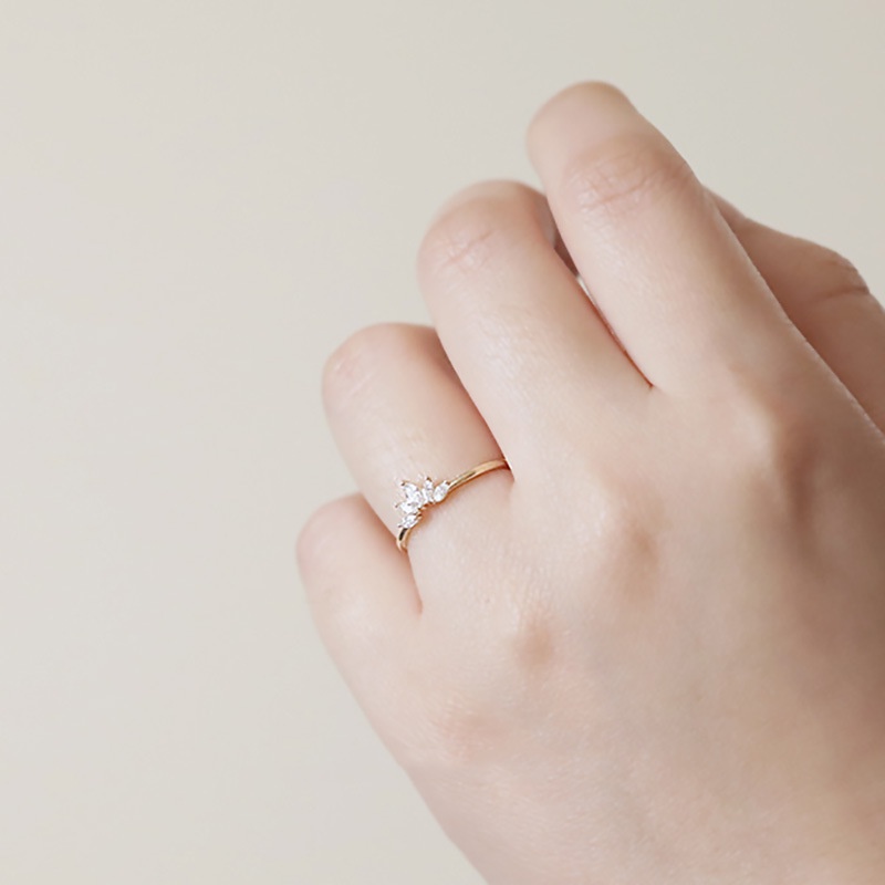 Cincin Bahan S925 Sterling Silver Lapis Emas Aksen Berlian Untuk Wanita