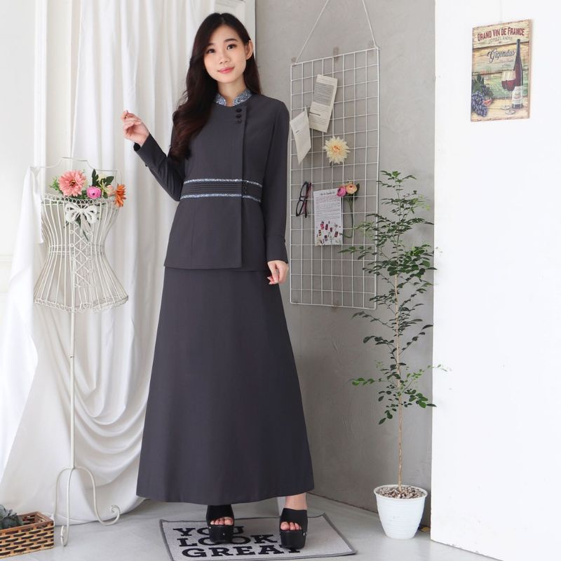 blazer kerja warna abu tua set rok A blazer kode B