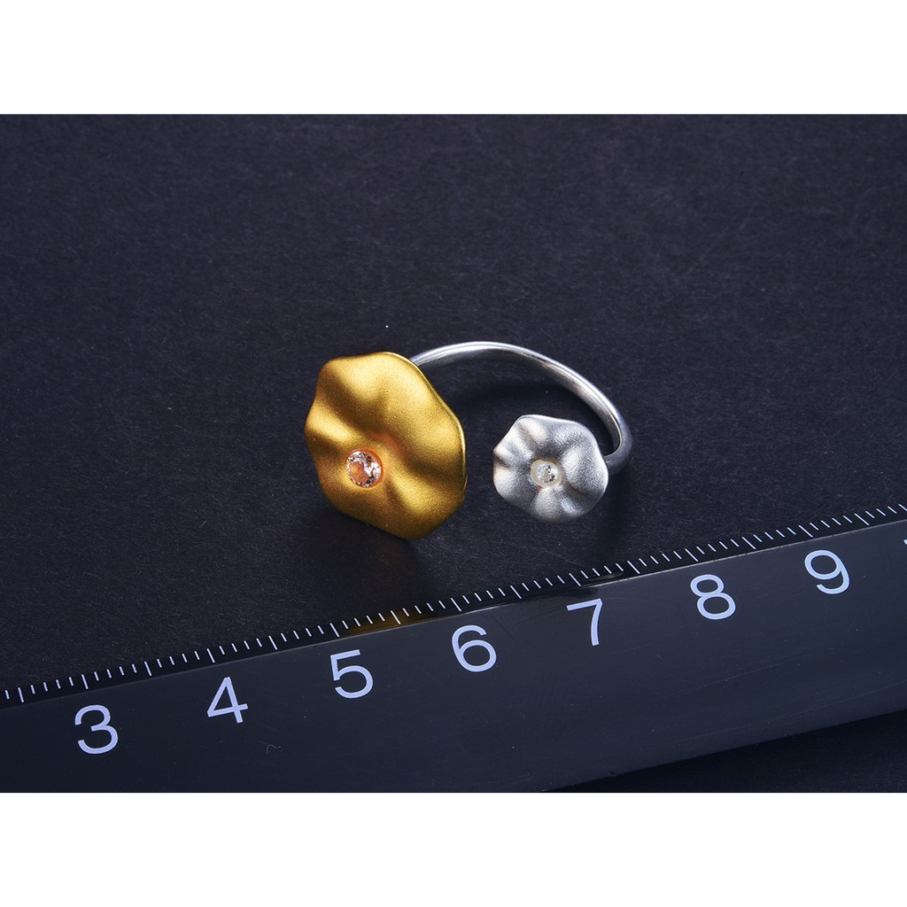 SERI SERI Cincin Wanita Perak 925 Asli Lotus Leaf Daun Lotus Sterling Silver Adjustable Ring