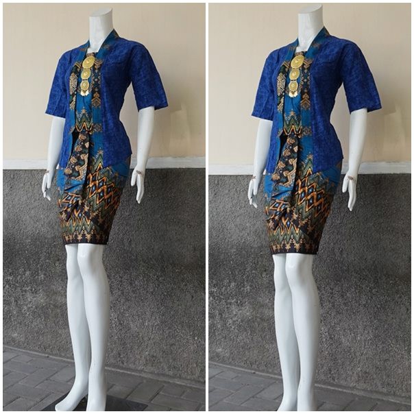 Setelan batik DB 147 biru - Setelan batik wanita modern
