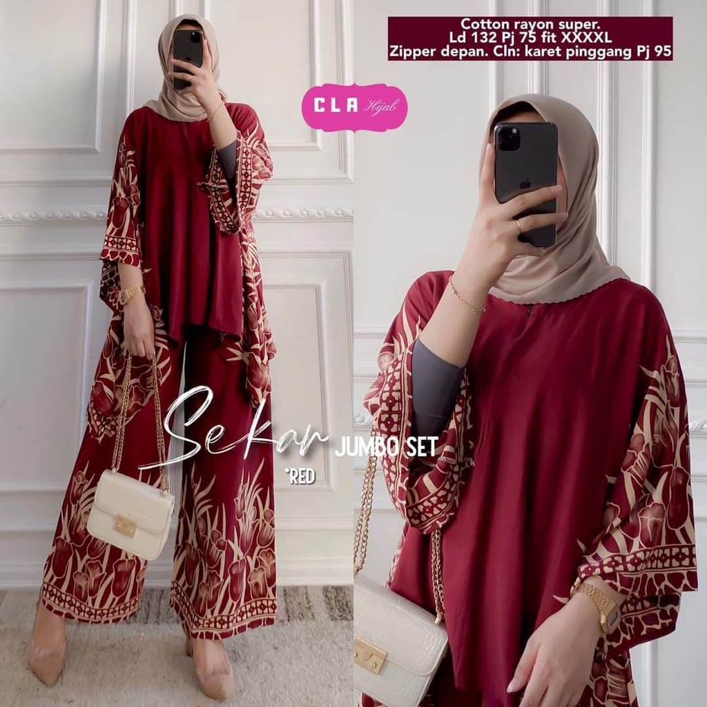 Kinasih Set Jumbo - One Set Jumbo Katun Rayon Tidie Premium Busui Setelan Wanita Waka Waka Set Celana Panjang Bigsize LD 140 cm