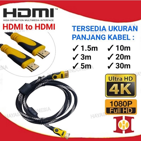 Kabel HDMI To HDMI Cable Serat Jaring 1080P V1.4 3D Full Tembaga Murni