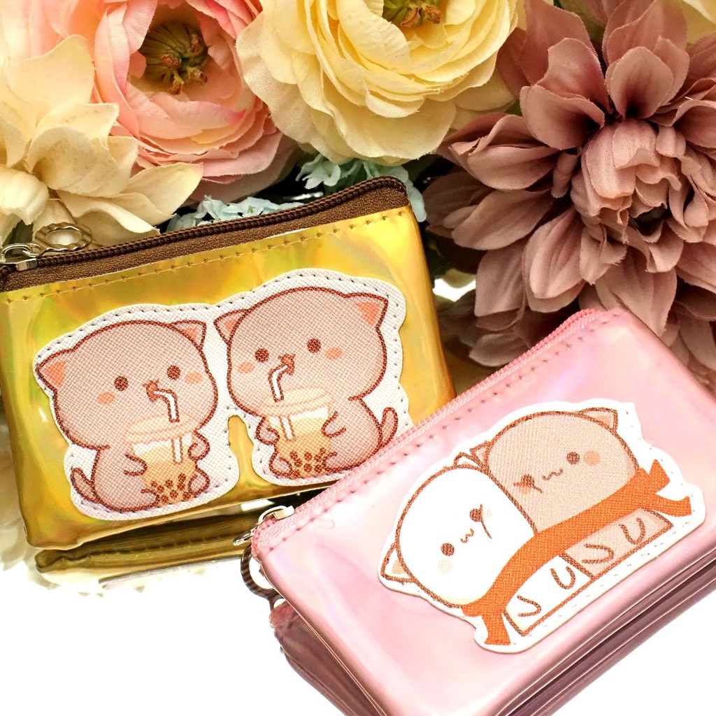 Dompet Koin Mini HOLOGRAM TEBAL HIGH QUALITY Cat In Love Tempat Uang Pouch Kantong Kartu