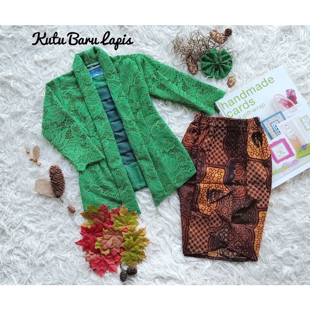 Kebaya Kutu Baru Lapis/Setelan Kebaya Modern/Kebaya Brukat Cantik Kekinian Wanita Warna Hijau Botol