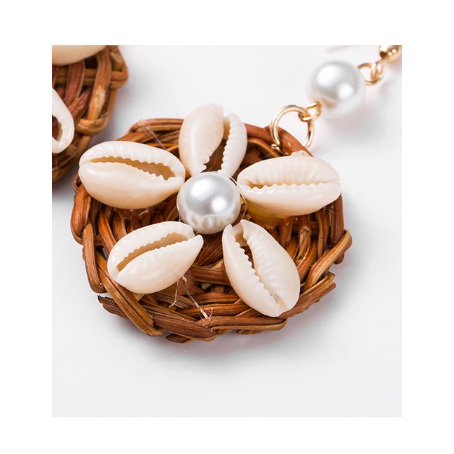 LRC Anting Gantung Fashion Pearl Shell Inlaid Woven Earrings F5282X