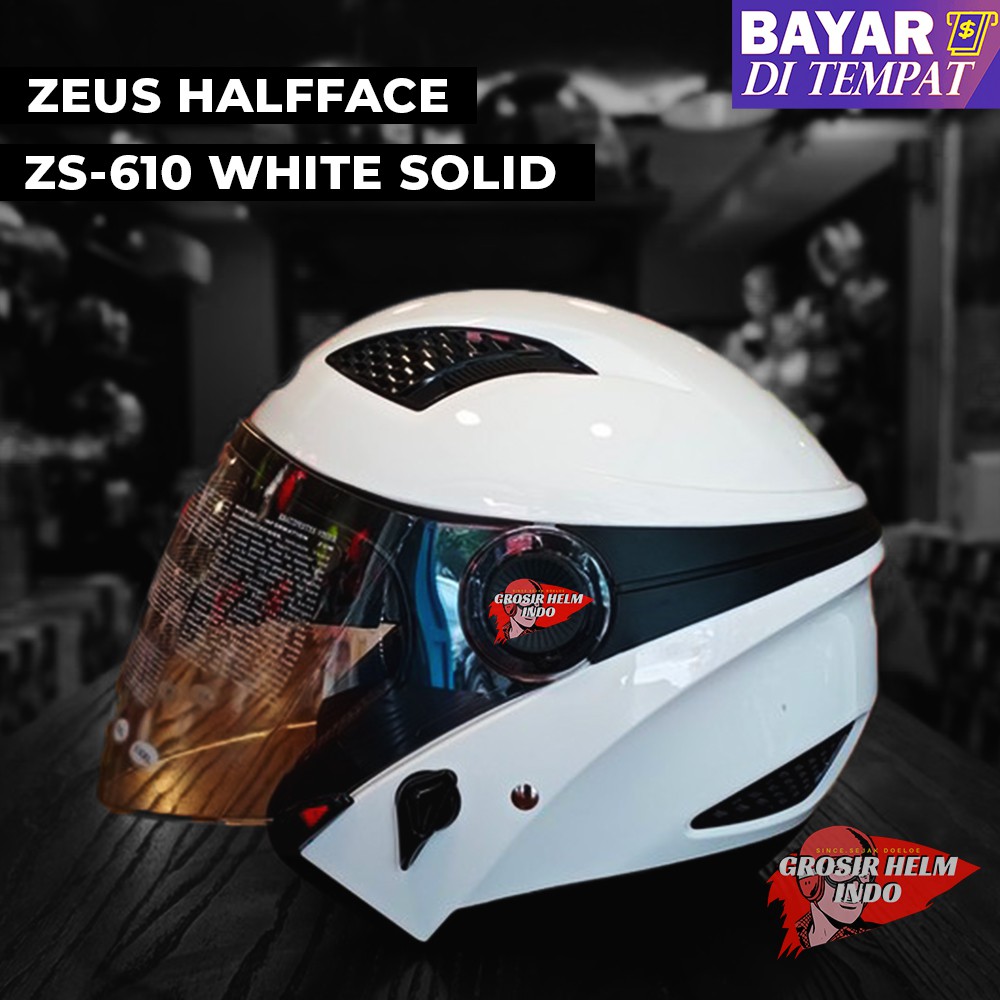 HELM ZEUS 610 WHITE SOLID ZEUS ZS610 ORIGINAL HELM ZEUS HALFFACE DOUBLE VISOR ZEUS Z610 PUTIH POLOS