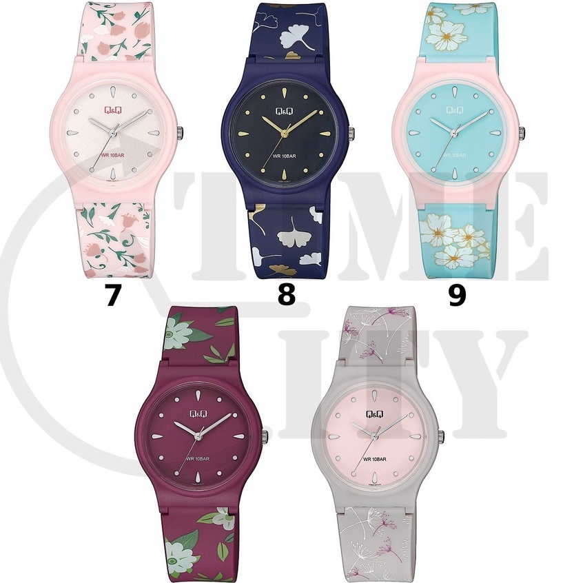 Q&amp;Q QnQ QQ Original Jam Tangan Wanita Motif Bunga Analog Rubber - V06 V06A Water Resist 10 BAR