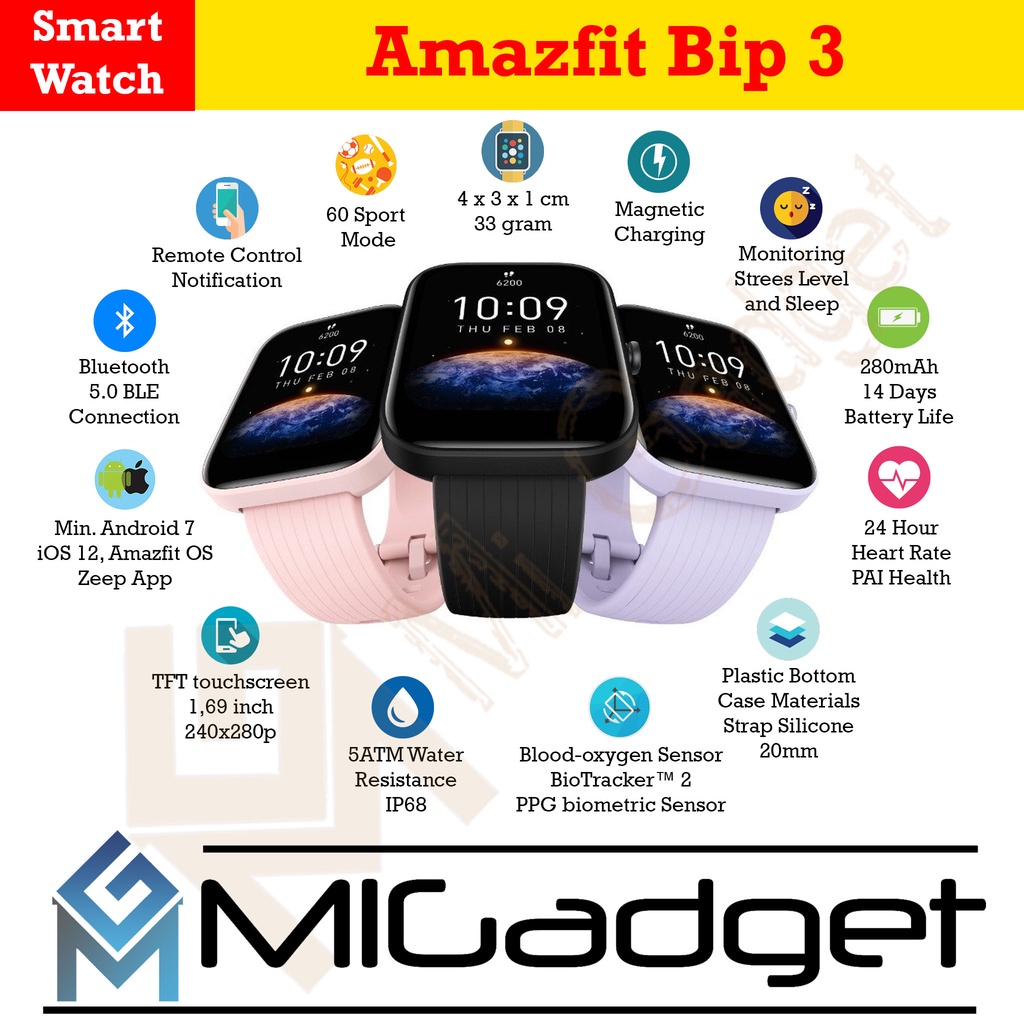 Amazfit Bip 3 Smartwatch Jam Tangan Amazfit Garansi Resmi