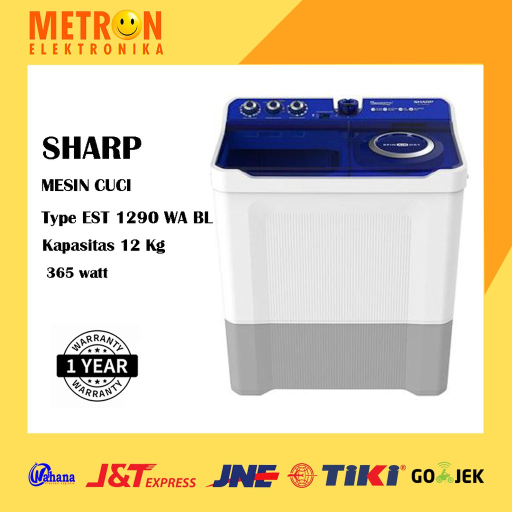 SHARP EST 1290 WA BL / MESIN CUCI BLUE 12 KG 2 TUBE DOLPHIN WAVE / EST1290WABL