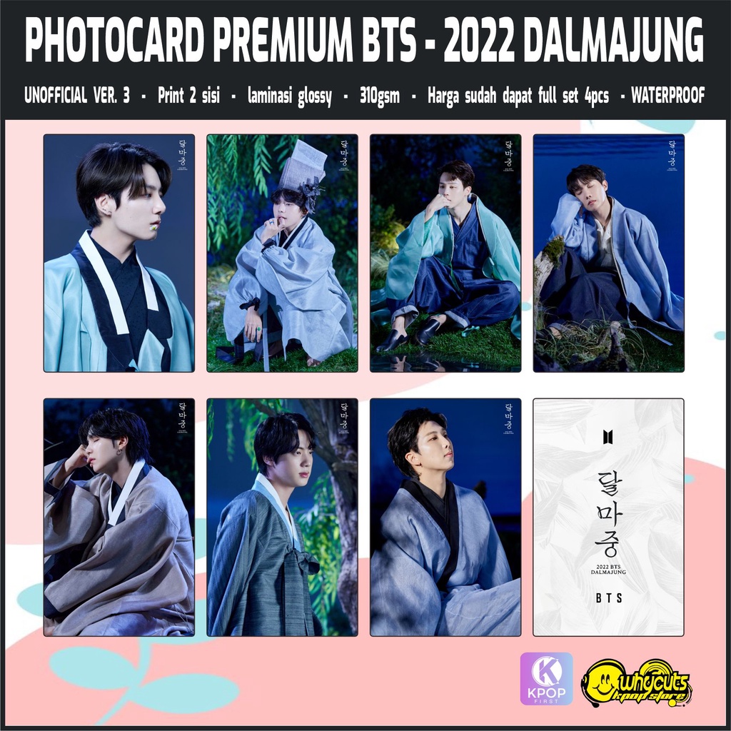 Photocard Set Premium Bts Dalmajung 2022 / print 2 sisi glossy / anti air tidak luntur isi 7 pcs