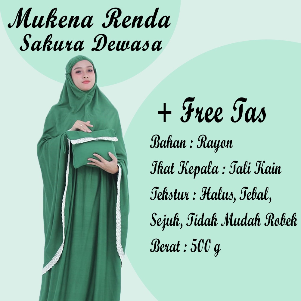 Mukena Renda Sakura Dewasa - Mukenah Atas Bawah Polos Traveling Jumbo Rayon Premium Bali Murah