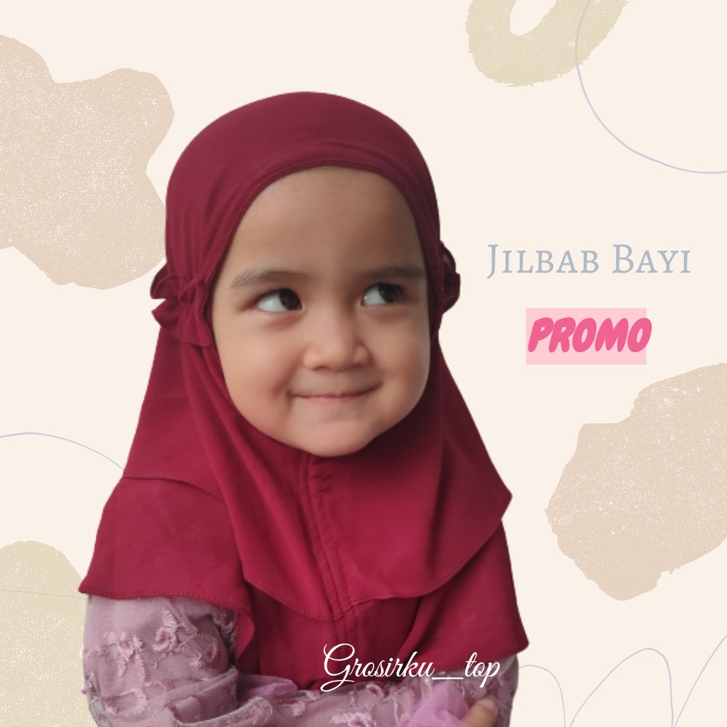 Hijab Kerudung Bayi Instan Ceruty Baby Doll 2 layer 0-2 Tahun / Jilbab Bergo Bayi Instan Tali Karet