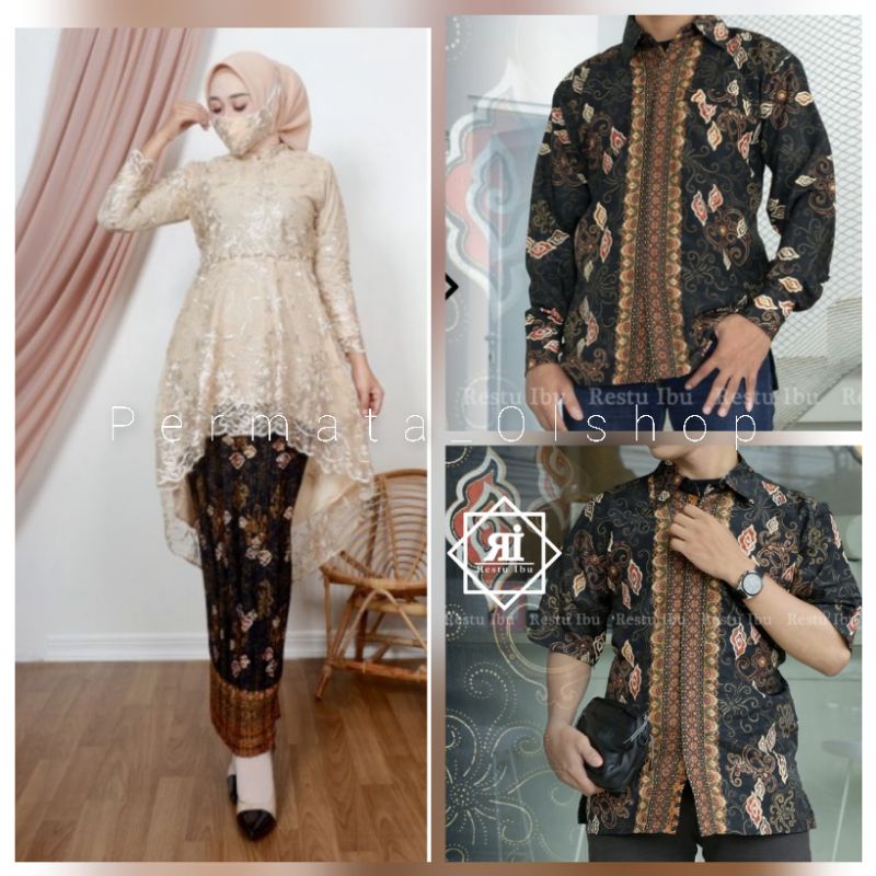 Permata Olshop / Couple Kebaya Aurora Zahra / Baju Couple Lamaran / Couple Kebaya dan Kemeja Batik / Couple Kebaya Lesty