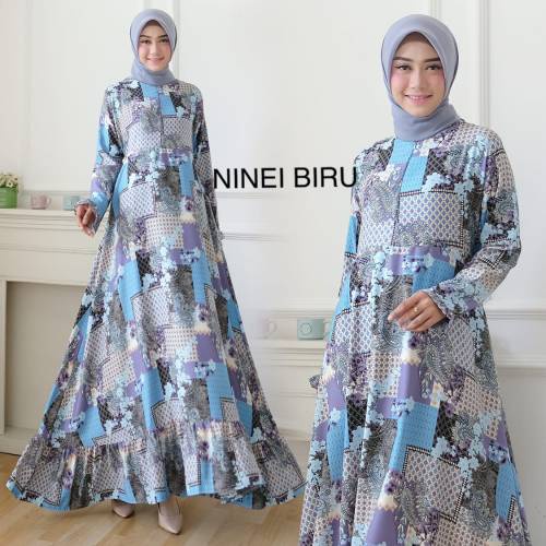 Baju Pesta Gamis Jumbo Wanita Muslim Mewah Elegan Kondangan Nikahan Terbaru Lebaran 2022 Dress Ninei Adem Trand Modern Ukuran XL